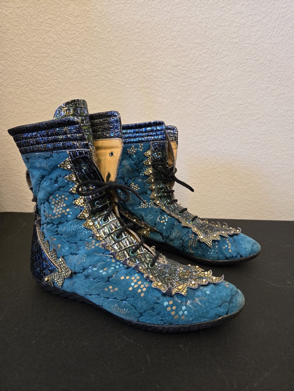 El Vaquero Womens Lace Up Boots Sz 8 Leather-Suede Rubber Sole Steampunk **READ*